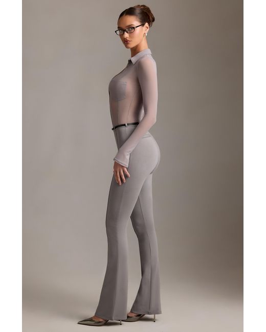 Oh Polly Gray Low-Rise Flared Trousers