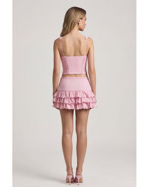 Oh Polly Pink Layered Ruffled Low-Rise Mini Skirt
