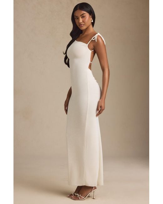 Oh Polly Textured Jersey Backless Maxi Dress in White | Lyst UK