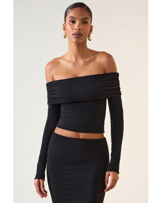Oh Polly Black Modal Off-Shoulder Long-Sleeve Top