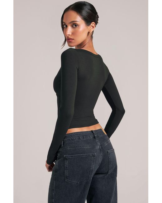Oh Polly Black V-Neck Long-Sleeve Top