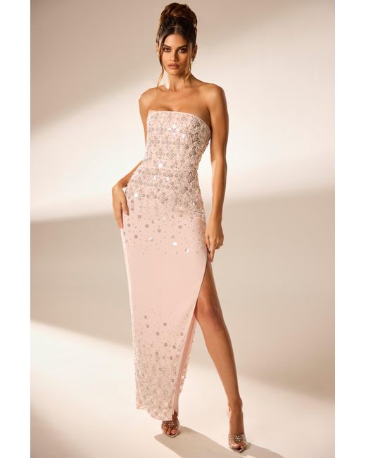 Oh Polly Pink Hand Embellished Bandeau Maxi Dress