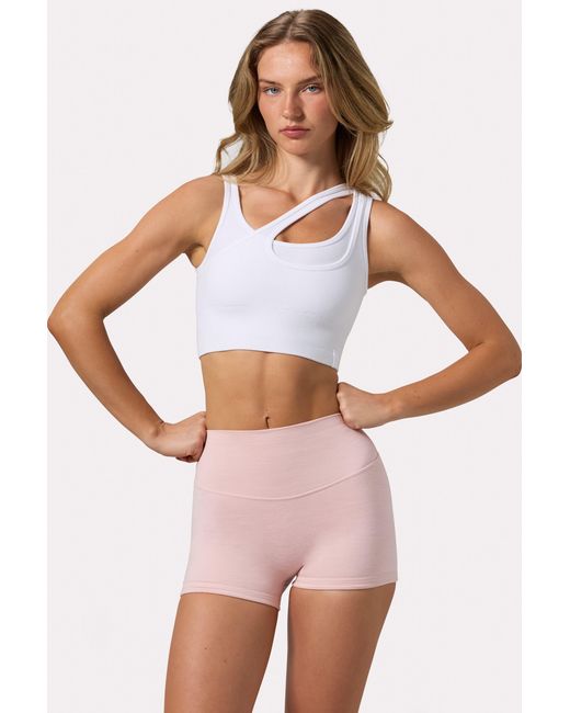 BO+TEE White Seamless Soft Rib Asymmetric Sports Bra