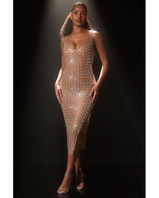Oh Polly Natural Embellished Open-Back Midaxi Dress