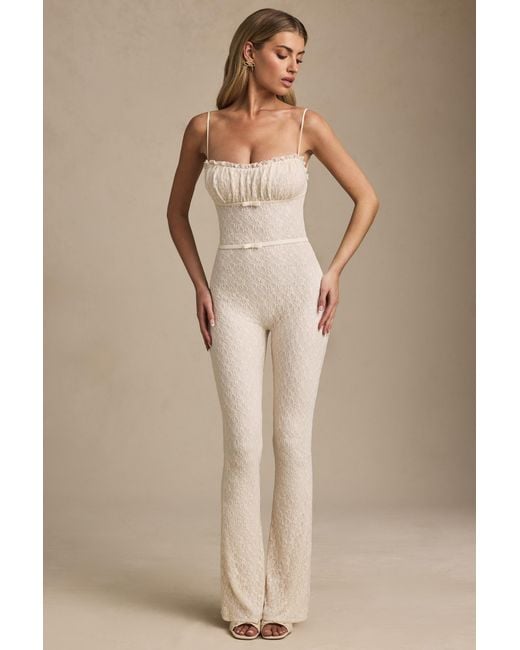 Oh Polly White Bow-Detail Lace Flared Jumpsuit