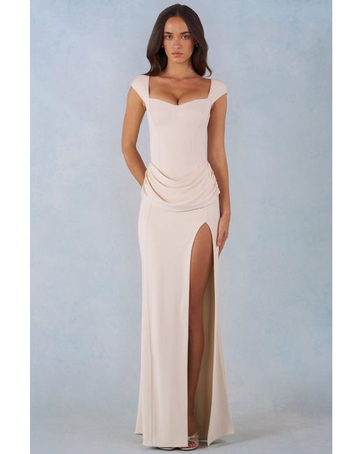 Oh Polly White Modal Sweetheart-Neck Cowl-Waist Maxi Dress