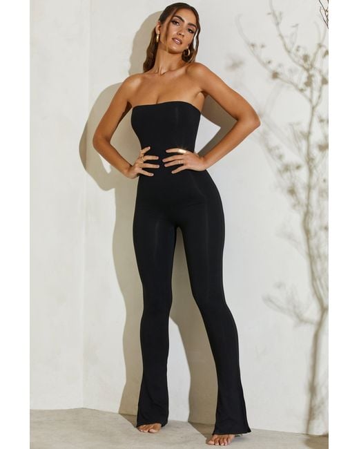 Oh Polly Black Strapless Flared Hem Jumpsuit