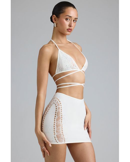 Oh Polly White Embellished Mid-Rise Mini Skirt