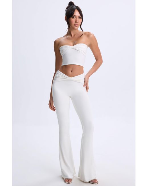 Oh Polly White Modal Twist-Front Flared Trousers