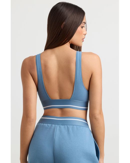 BO+TEE Blue Stretch Cotton Jersey Plunge-Neck Crop Top