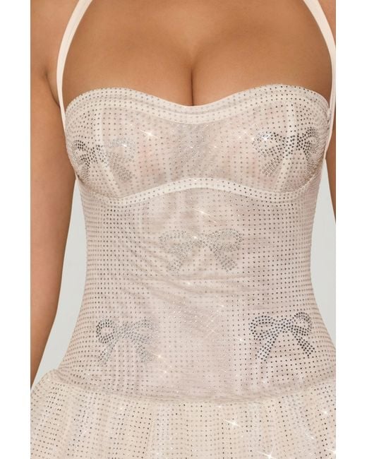 Oh Polly White Embellished Halterneck Bubble Hem Mini Dress