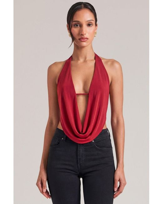 Oh Polly Red Draped Cowl Top