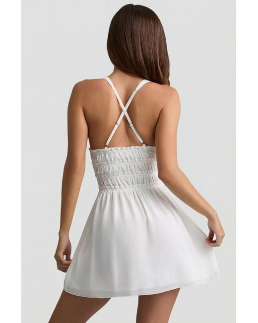 Oh Polly White Plunge Cross-Back Mini Dress