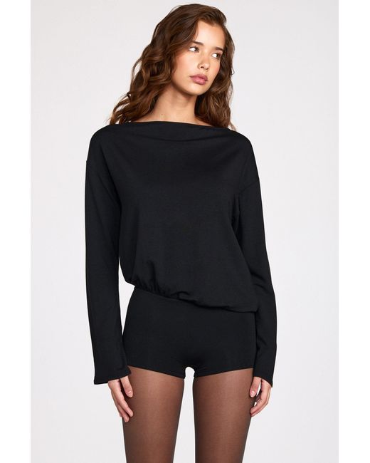 Oh Polly Black Modal Long-Sleeve Backless Romper