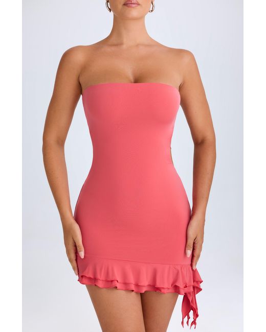 Oh Polly Pink Ruffle-Trim Cut-Out Bandeau Mini Dress