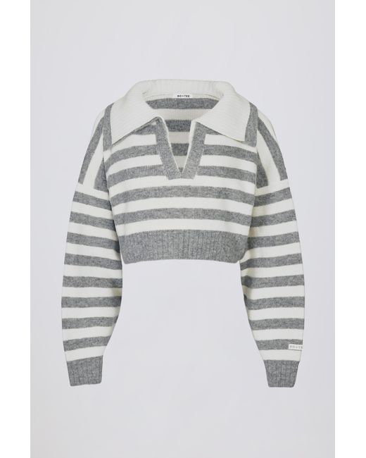 BO+TEE Gray Soft Knit Layered Collar Cropped Jumper