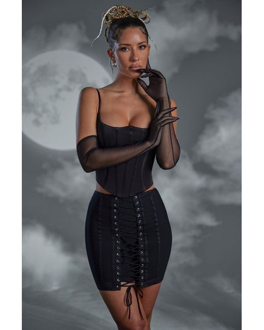 Oh Polly Black Lace Up Mini Skirt