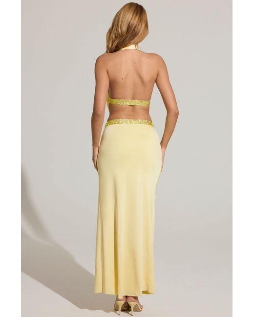 Oh Polly Yellow Embellished Low-Rise Maxi Skirt