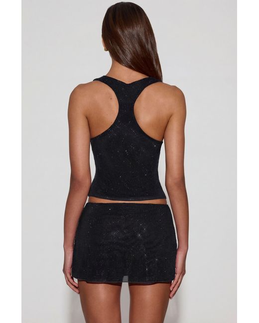 Oh Polly Black Embellished Jersey Scoop-Neck Racerback Top