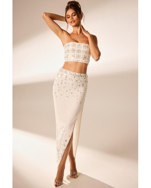 Oh Polly White Hand Embellished Maxi Skirt