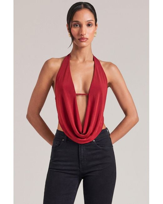 Oh Polly Red Draped Cowl Top