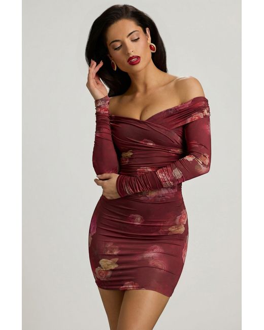 Oh Polly Multicolor Off-Shoulder Ruched Bodycon Mini Dress