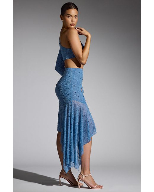 Oh Polly Blue Embellished Handkerchief Hem Skirt