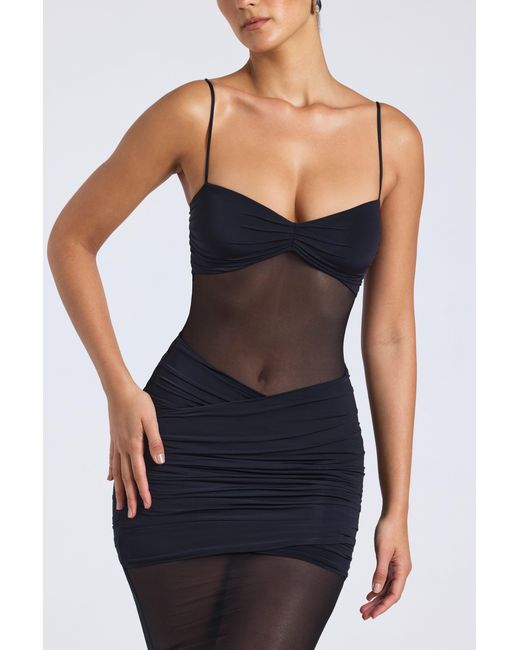 Oh Polly Black Sheer Panelled Draped Midaxi Dress
