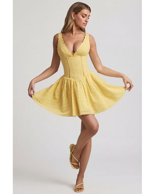 Oh Polly Yellow Broderie Anglaise Bow-Detail A-Line Mini Dress