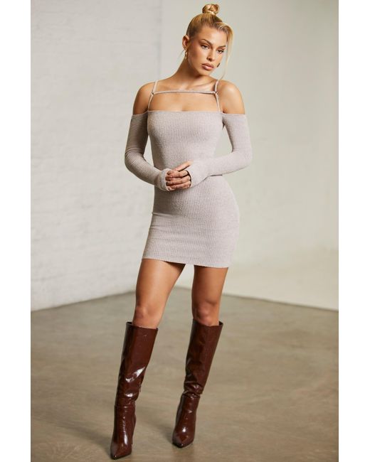 Oh Polly Natural Cold Shoulder Long Sleeve Mini Dress