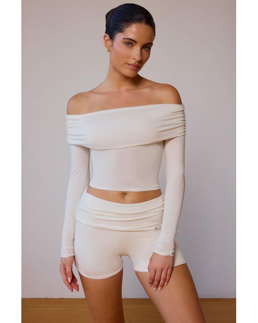 BO+TEE White Sheer Off-Shoulder Long-Sleeve Top