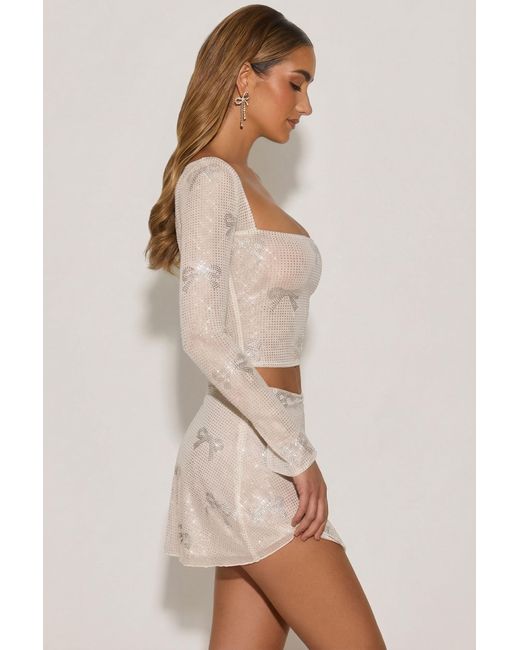 Oh Polly White Embellished Bow-Detail Top