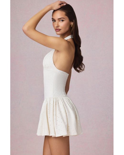 Oh Polly White Modal Broderie Anglaise Halterneck Mini Dress