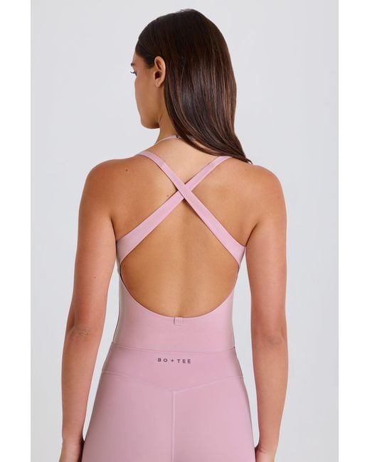 BO+TEE Pink Stretch Cotton Jersey Layered Crossback Bodysuit
