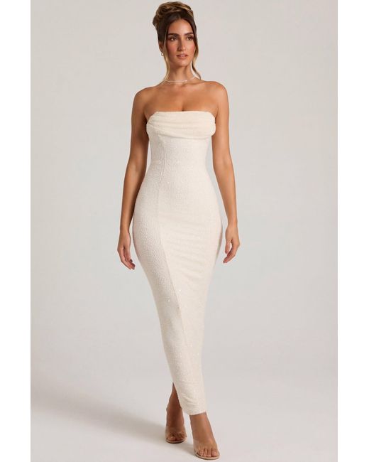 Oh Polly White Embellished Bandeau Cowl Neck Maxi Dress