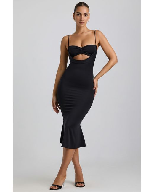 Oh Polly Black Slinky Jersey Ruched Cut-Out Midaxi Dress