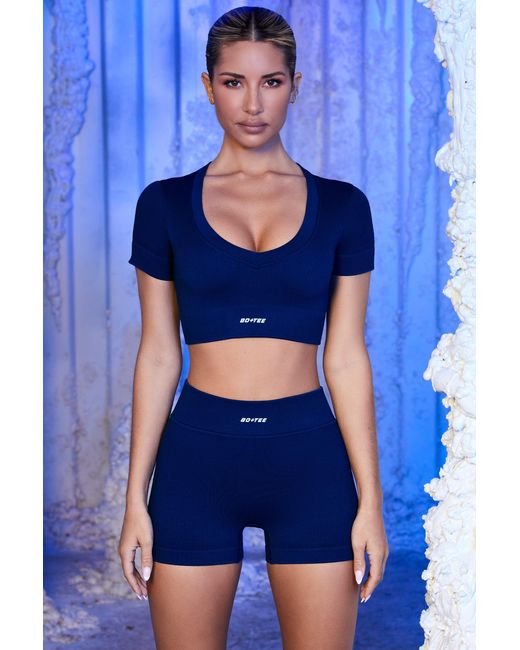 BO+TEE Blue Ribbed Mini Shorts
