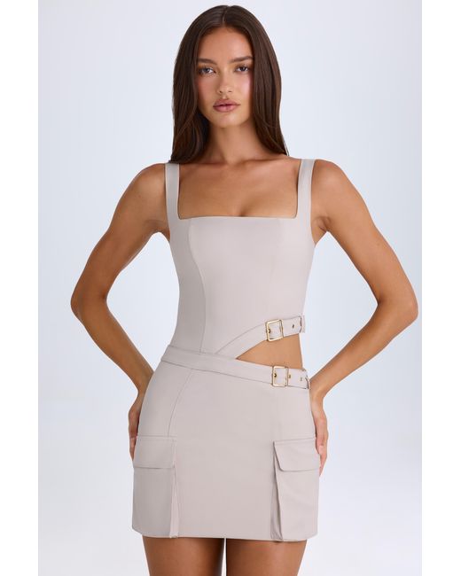 Oh Polly Brown Belted Cut-Out Mini Dress