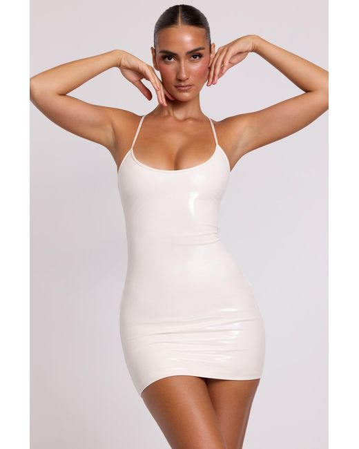 Oh Polly White Vinyl Tie Back Scoop Neck Mini Dress