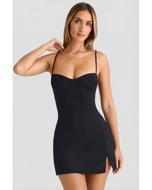 Oh Polly Black Modal Sweetheart-Neck A-Line Mini Dress