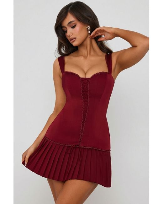 Oh Polly Red Bow-Detail Lace-Up Corset Mini Dress
