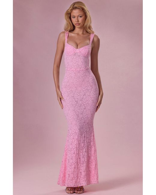 Oh Polly Pink Lace Sweetheart-Neck Gown