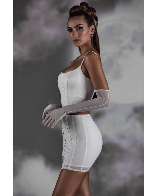 Oh Polly White Lace Up Mini Skirt