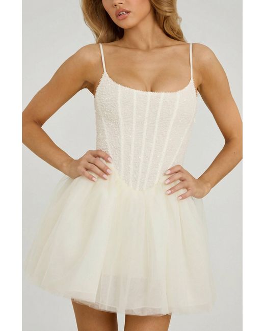 Oh Polly White Embellished Corset Tulle Skirt Mini Dress