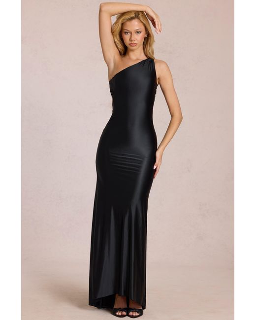 Oh Polly Black Asymmetric Tie-Back Gown