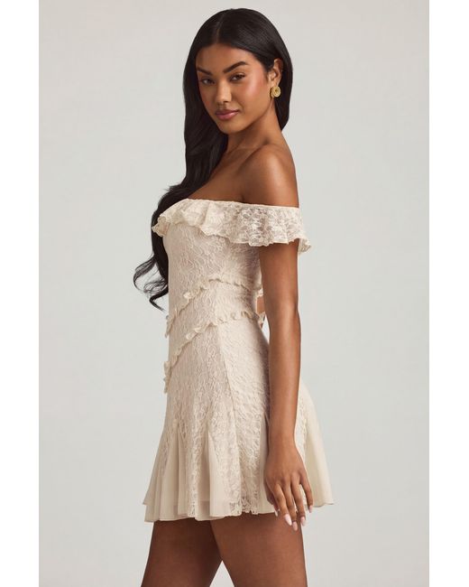 Oh Polly White Off-Shoulder Lace A-Line Mini Dress