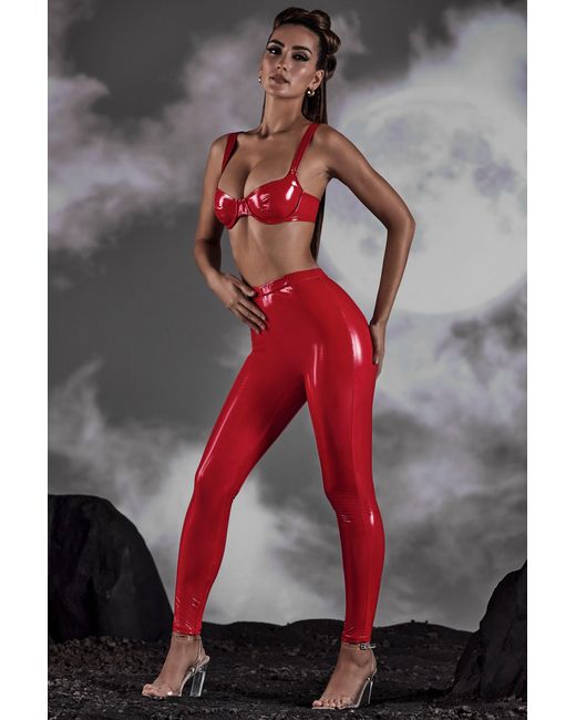 Oh Polly Red High Waist Vinyl Leggings