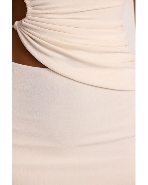 Oh Polly White Textured Jersey Ruched Cut-Out One Shoulder Top