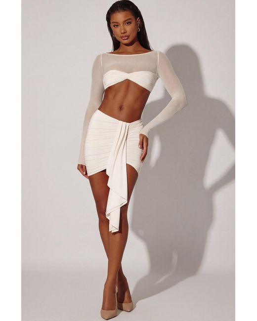 Oh Polly White Asymmetric Draped Mini Skirt