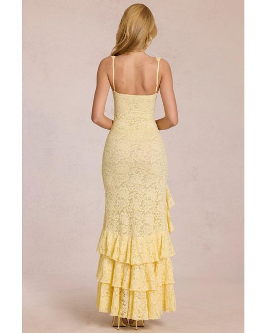 Oh Polly Yellow Lace Ruffle Maxi Dress
